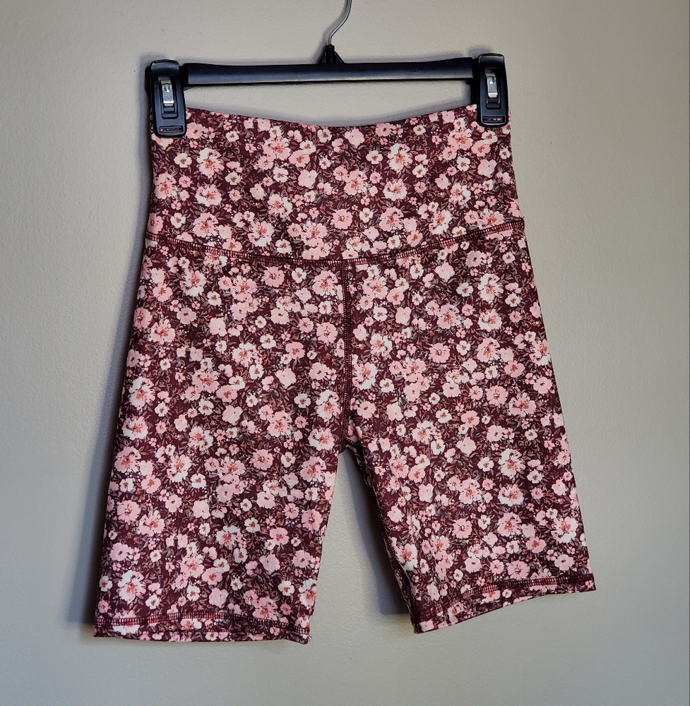 SO Pink Floral Bike Shorts Comfortable Elastic Waist || Size S